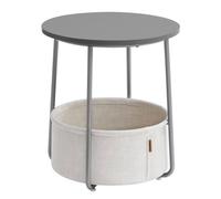 Petite Table Basse Ronde, Table d’Appoint avec Panier en Tissu, pour Salon, Chambre, Style Moderne, Gris Ciment et Blanc Nuage