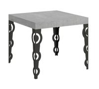 Petite table carrée 90x90 cm extensible 10 personnes 90 à 246 cm gris béton et pieds métal anthracite Kazay