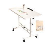 Petite Table d Appoint sur roulettes Réglable en Hauteur Tables de Lit D'aide À L'autonomie Cadre en Acier au Carbone Table de Lit Roulante for Maison, Bureau(White,80 * 40 * 65-87cm)