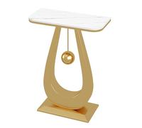 Petite table d'appoint de 40,6 cm en pierre frittée étroite avec base en métal, console d'entrée de luxe pour couloir, salon, chambre à coucher