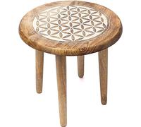 Petite table d'appoint Fleur de vie impression blanche mangue bois -- 30x30x31 cm