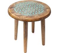 Petite table d'appoint Fleur de vie impression bleue mangue bois -- 30x30x31 cm