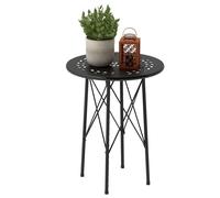 Outsunny Petite Table d'appoint Ronde, Table de Jardin, avec découpe en Forme de Fleur et Feuilles, pour terrasse, Salon, Balcon en Acier, Noir