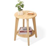 Petite table d'appoint ronde avec 2 étagères de rangement - Beige - Table d'appoint moderne pour salon, chambre à coucher, petits espaces