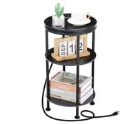 Petite table d'appoint ronde avec station de charge pour petits espaces, table ronde à 3 étages avec ports et prises USB, table d'appoint pour canapé à thé pour salon, chambre à coucher