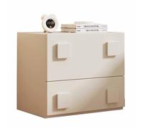 Petite table de chevet en bois massif blanc avec 2 tiroirs et poignées carrées, revêtue de cuir résistant aux rayures, aucun assemblage requis, idéale for une chambre ou une résidence étudiante.(50cm)