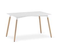 Petite table de cuisine/salle à manger 80 x 120 cm, plateau en bois finition mate, avec pieds en bois massif naturel, Blanc