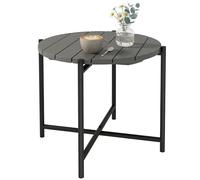 Petite table de jardin ronde Outsunny de 54 cm, table d'appoint d'extérieur avec plateau en bois à lattes, tables basses de jardin à structure métallique de style industriel pour patio, terrasse ou