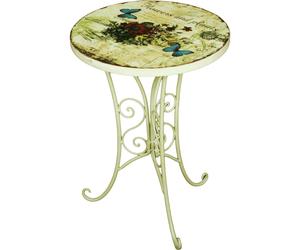 Petite table de jardin, table d'appoint rétro, métal, fleurs, table de balcon, petite, ronde, fer, blanc antique, DxH 38 x 53 cm