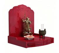 Petite Table de Méditation en Bois Conception a Panneau Coulissant Extensible Présentoir Statue Bouddha Présentoir a Support Triangulaire Idéal pour Les Salons Familiaux(Red,36 * 30 * 30cm)