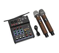 Petite Table de Mixage Stéréo à 4 Canaux, Table de Mixage, Table de Mixage Stéréo avec 2 Microphones sans Fil, Processeur Stéréo Familial pour la Diffusion en