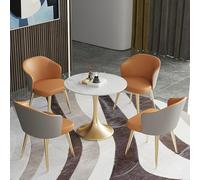 Petite table de négociation de conférence avec 4 chaises en cuir synthétique, table basse ronde et chaise combo pour réception, boulangerie, salon - Orange 80 cm