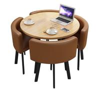 Petite table de négociation pour salle de conférence, 80 cm, table basse de loisirs avec 4 chaises à dossier en polyuréthane, meubles de salle à manger/patio, bureau en grain de bois