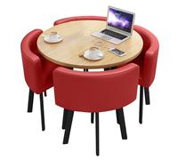 Petite table de négociation pour salle de conférence, 80 cm, table basse de loisirs avec 4 chaises à dossier en polyuréthane, meubles de salle à manger/patio, bureau en grain de bois