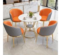 Petite table de salle à manger compacte pour 4 personnes, plateau en pierre, sièges avec coussin en polyuréthane, pour bureau, salon, balcon et café (orange)