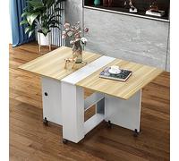 Petite table de salle à manger extensible avec 6 roues pliantes et étagère de rangement à 2 niveaux - Mobilier de cuisine peu encombrant pour une vie efficace
