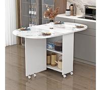 Petite table de salle à manger extensible pliable avec feuilles tombantes Design polyvalent 6 roues pour une mobilité facile 2 étagères de rangement pour plus de commodité