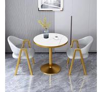 Petite table de salle à manger pour 2, 3 pièces de meubles de pub avec dessus en marbre synthétique, cadre en bois, 60 cm/23 rondes, cuisine, petit déjeuner, café et chaises, B