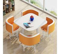 Petite table de salle à manger ronde et 4 chaises - Élégant revêtement en coton et lin - Pour cuisine, petit déjeuner, bar, salon, balcon, café, bureau D6