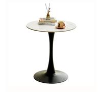 Petite table de salle à manger ronde moderne de 70 cm avec plateau en marbre blanc et pieds en métal noir - Meuble de salle à manger familial élégant - Décoration d'intérieur contemporaine