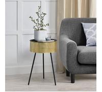[en.casa] Petite Table Table Basse Ronde pour Salon Panier avec Plateau Amovible Polyvalente Métal 65 x 40 cm Noir Doré