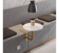 Petite Table Murale Ronde pour Restaurant, Bureau Flottant Moderne pour Banquette, avec Support en Fer et Plateau en Bois, Table Murale pour Petits espaces, Bars, pâtisseries.(WhiteG,35cm/13.8in)