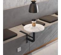 Petite Table Murale Ronde pour Restaurant, Bureau Flottant Moderne pour Banquette, avec Support en Fer et Plateau en Bois, Table Murale pour Petits espaces, Bars, pâtisseries.(WhiteB,35cm/13.8in)