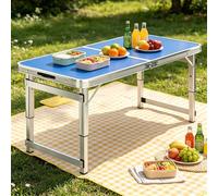 Petite table pliante avec poignée de transport, table de camping à hauteur réglable, table utilitaire portable et compacte, établi pour cuisine pour extérieur/intérieur, table de grill(Bleu,70cm)