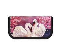 Petite trousse à crayons avec cygnes blancs avec arbre floral rose - Trousse à crayons simple - Esthétique - Sac de rangement pour crayons - Porte-stylo - Bureau, Noir , Taille unique, Organiseur de
