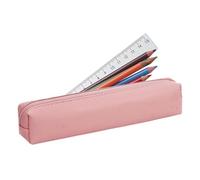 Petite trousse compacte en cuir synthétique avec fermeture éclair, stylos
