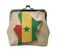 Petite trousse de maquillage avec drapeau du Sénégal avec étoile verte pour sac à main, sac de rangement pour cartes bancaires, sac de rangement rétro compact multifonctionnel, noir, One Size, Art