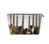Petite trousse de maquillage avec imprimé guitare, trousse de toilette portable avec fermeture éclair dorée pour femmes et filles, Argenté., One Size, Classique