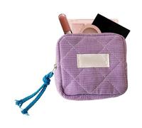 Petite trousse de maquillage carrée pour femme - Trousse de maquillage de voyage carrée à carreaux - Étui à clés de voiture - Rangement pour écouteurs - Pour femmes et filles, lilas, Voir description