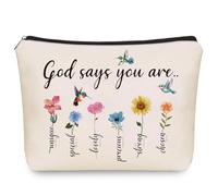 Petite trousse de maquillage chrétienne de la Bible avec inscription « God Says You Are », trousse de toilette pour encouragement de voyage, trousse de toilette pour femme