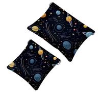 Petite trousse de maquillage de voyage à fermeture automatique, sans fermeture éclair, pour femmes et filles, ciel nocturne, planètes, comètes, constellations, multicolore, 7.1x5.8 inch/4.7x4.5 inch