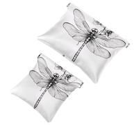 Petite trousse de maquillage de voyage à fermeture automatique, sans fermeture éclair, pour femmes et filles, libellule artistique décorée d'orchidées exotiques, Multicolore 01, 7.1x5.8 inch/4.7x4.5