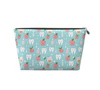 Petite trousse de maquillage de voyage - Jolie trousse de toilette de voyage en cuir imprimé dents de brosse à dents pour homme et femme, pochettes de rangement pour sac à main avec fermeture éclair