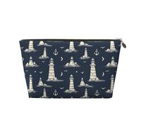 Petite trousse de maquillage de voyage - Trousse de toilette de voyage en cuir imprimé phare, ancre et mouette pour homme et femme, pochettes de rangement pour sac à main avec fermeture éclair