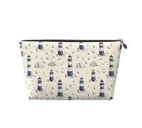 Petite trousse de maquillage de voyage - Trousse de toilette de voyage en cuir imprimé phare, mouette, ancre pour homme et femme, pochettes de rangement pour sac à main avec fermeture éclair