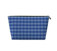 Petite trousse de maquillage de voyage - Trousse de toilette de voyage en cuir imprimé vichy bleu marine pour homme et femme, pochettes de rangement pour sac à main avec fermeture éclair