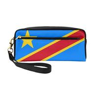 Petite trousse de maquillage Drapeau du Congo Trousse à crayons double face Pochette en cuir PU