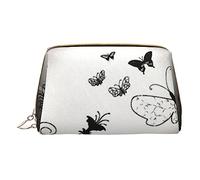 Petite trousse de maquillage en cuir avec fermeture éclair et motif carte du monde pour femme, Papillons noirs et gris, Taille unique