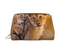 Petite trousse de maquillage en cuir avec fermeture éclair pour femme Motif vélo de terrain Lavande, Petit lion, Taille unique