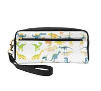 Petite trousse de maquillage en cuir avec impression d'images de dinosaures de dessin animé - Organiseur réutilisable d'accessoires cosmétiques, trousse de toilette de voyage, Noir , Taille unique
