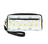 Petite trousse de maquillage en cuir avec imprimé lune nuage et étoiles - Réutilisable - Organiseur d'accessoires cosmétiques - Trousse de toilette de voyage, Noir , Taille unique