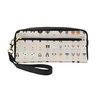 Petite trousse de maquillage en cuir imprimé race de chien - Organisateur d'accessoires cosmétiques réutilisable, trousse de toilette de voyage, Noir , Taille unique