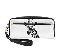 Petite trousse de maquillage en cuir PU avec motif girafe noire et blanche