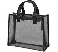 Petite Trousse de Maquillage en Nylon Noir à Poignée et Filet | Fermeture Éclair Sécurisée, Visibilité du Contenu, pour Accessoires, Toilette, Voyage et Valise