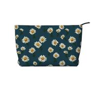 Petite trousse de maquillage en velours côtelé avec motif marguerite, sac de voyage, grande ouverture, noir, taille unique, Noir, One Size