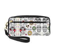 Petite trousse de maquillage mexicaine en cuir imprimé symboles salsa - Organiseur réutilisable d'accessoires cosmétiques, trousse de toilette de voyage, Noir , Taille unique